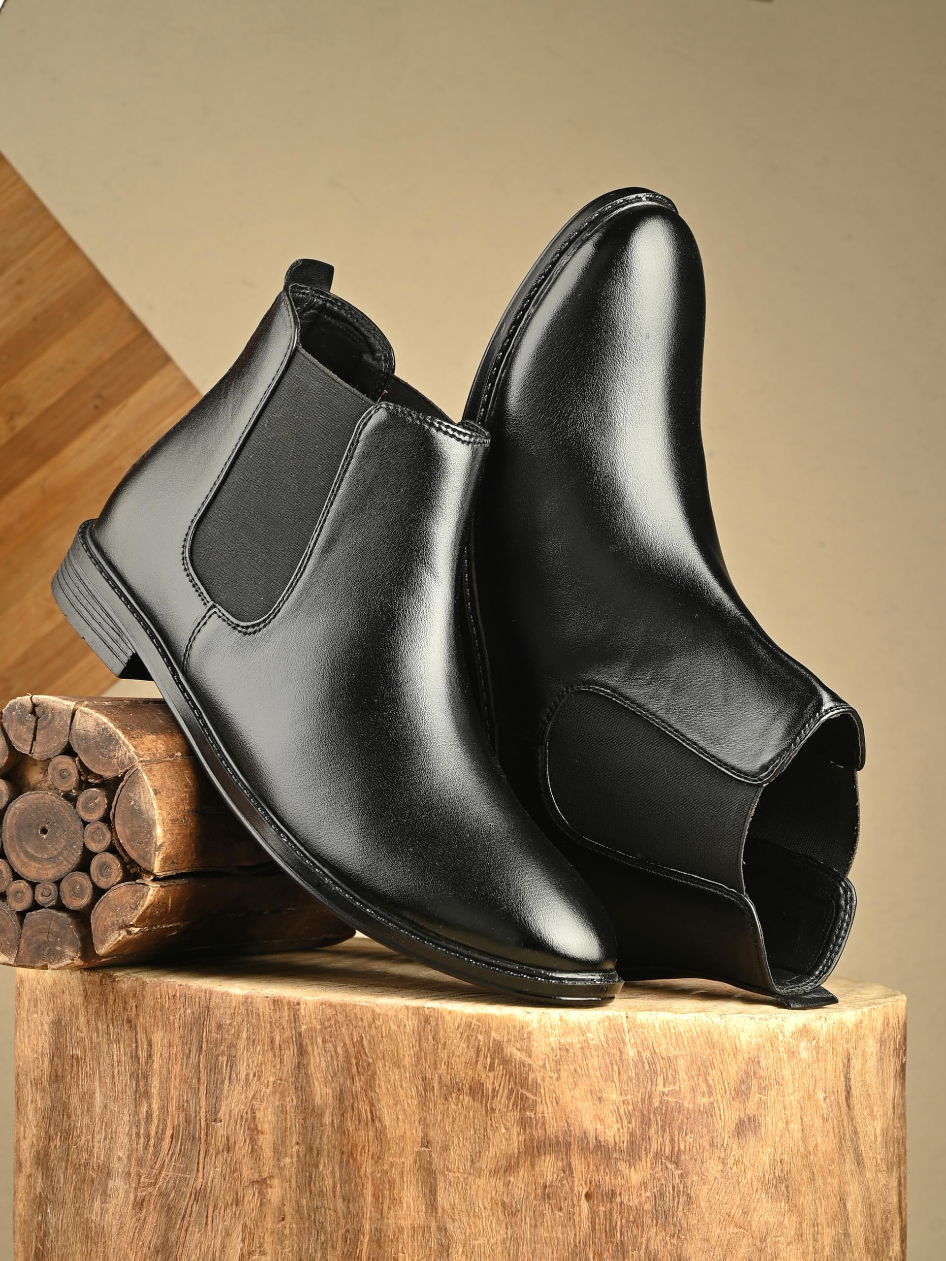 AADI Men's Synthetic Leather Lightweight Comfortable Trendy Outdoor Casual Shoes Slip On Chelsea Boots