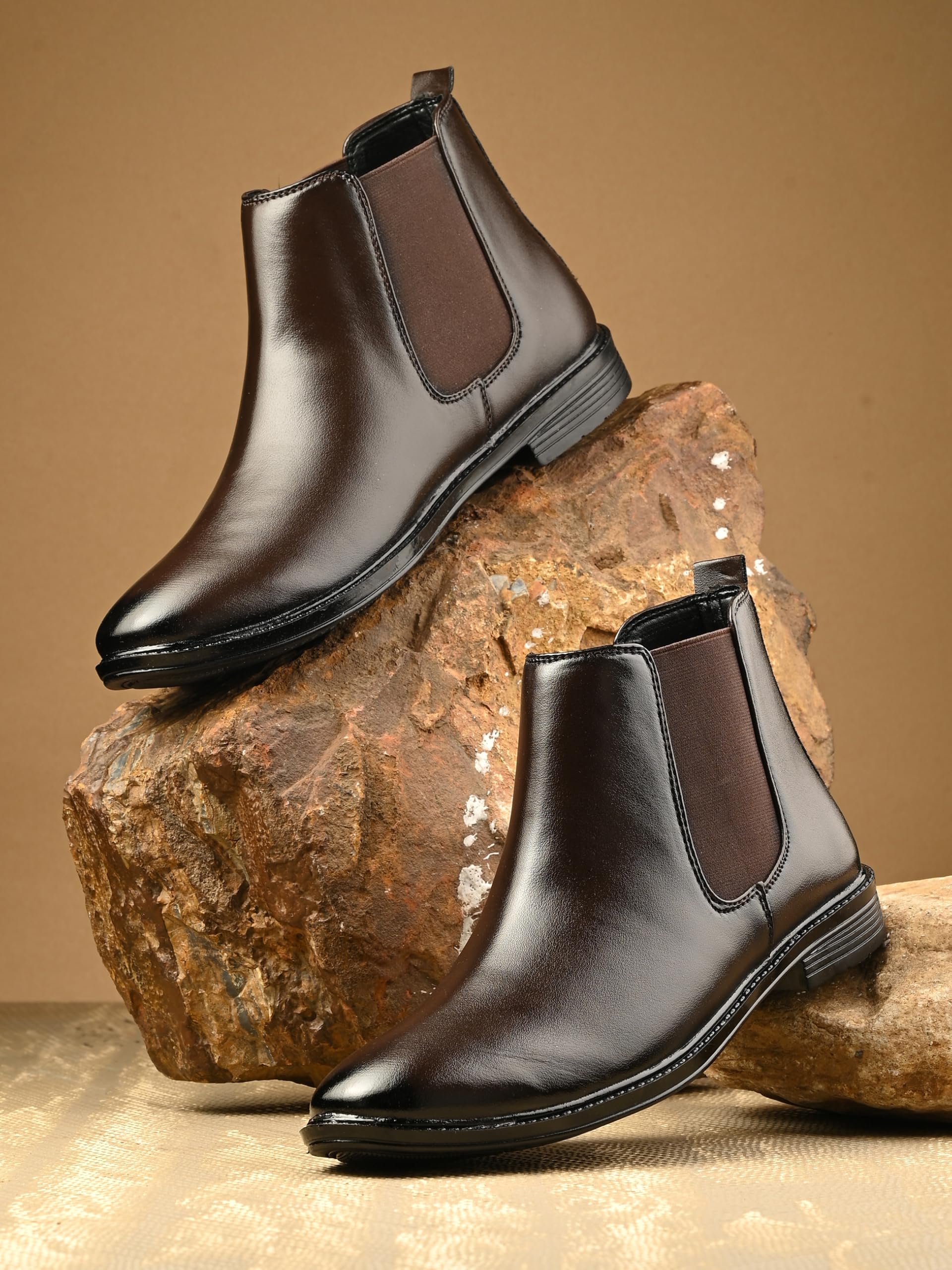 AADI Men's Synthetic Leather Lightweight Comfortable Trendy Outdoor Casual Shoes Slip On Chelsea Boots